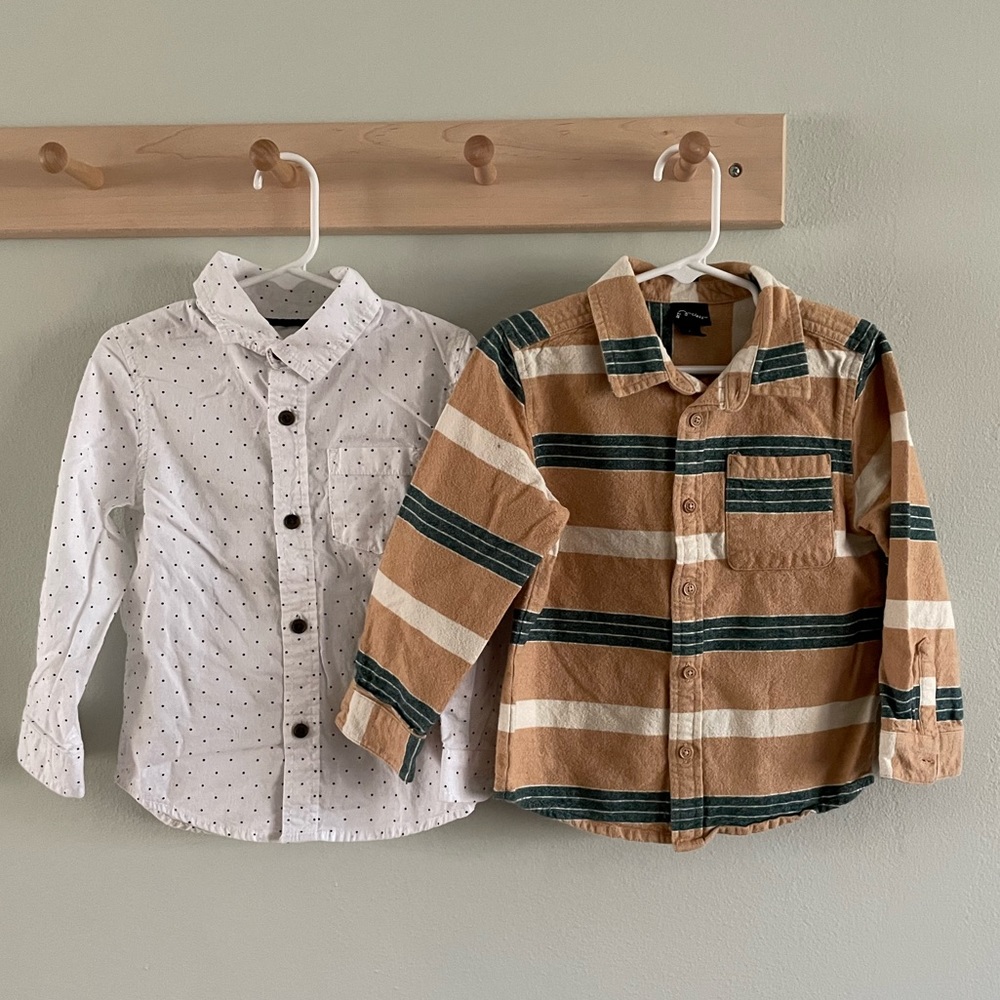 Lot of 2 button down shirts, flannel and polka dot